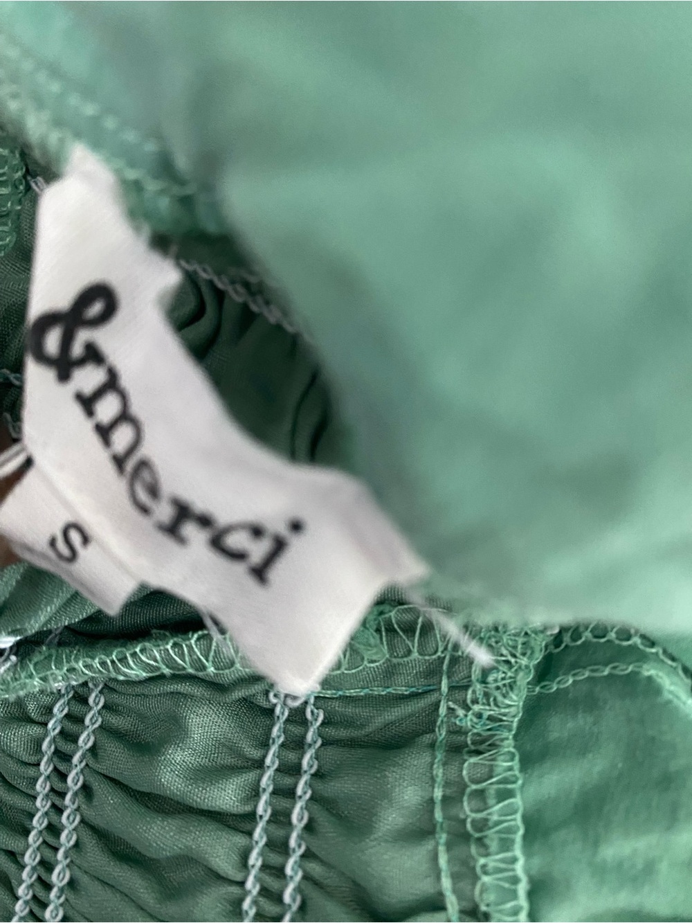 &Merci Sage Green Smocked Open Tie Back Tiered Puff Sleeve Coquette Midi Dress S - Picture 7 of 14